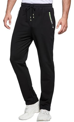 ZOXOZ Jogginghose Herren Baumwolle mit Reißverschluss Taschen Trainingshose Sporthose Sweatpants Slim Fit Herren Hose Schwarz 2XL