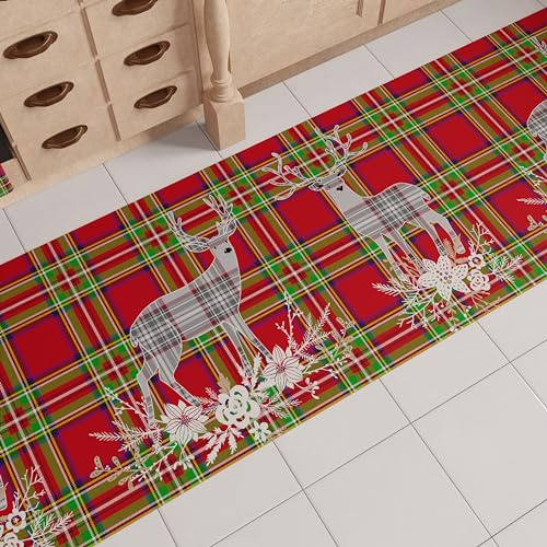 PETTI Artigiani Italiani - Teppich für die Weihnachtsküche, Läufer für die Küche, rutschfest und waschbar, Teppich für Weihnachten, 52 x 140 cm, Rentier grau, hergestellt in Italien