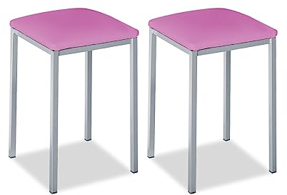 ASTIMESA - Taburetes de Cocina tapizado - Estructura sólida y Firme - Estructura Color Aluminio y Asiento en Polipiel - Color del Asiento: Rosa. Contenido: 2 Unidades. Medidas: 35 x 35 x 45 cm