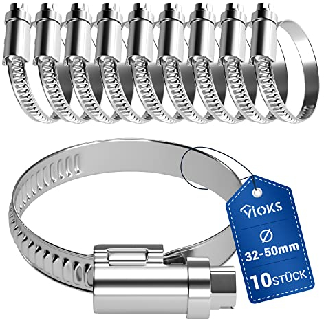 VIOKS Schlauchschellen SET 10x 32-50mmØ Schlauchschellen Edelstahl/Schlauchklemmen Set/Schlauchschеllen Sortiment/Schellеn Poolschlauch/Schlauchschеlle/Schellе Waschmaschinenschlauch