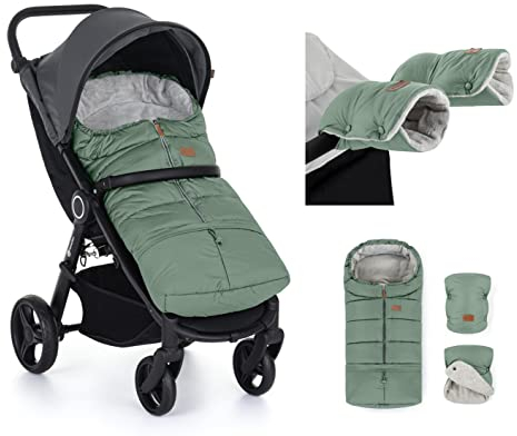Petite&Mars Schlafsack für Kinderwagen JIBOT * Fußsack * Winterschlafsack für Kinderwagen, Buggy und Autositz * Warrm * Wasserdicht * Winddicht (Pale Eucalypt Set)