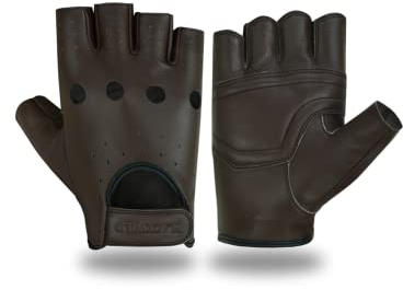 BLACKWILD Fingerlose Handschuhe | Ohne Finger Leder Motorradhandschuhe Herren und Damen| Fingerlos Fahrradhandschuhe,Gym Fitness Handschuhe auch für MTB und Taktische (Braun, 3XL)