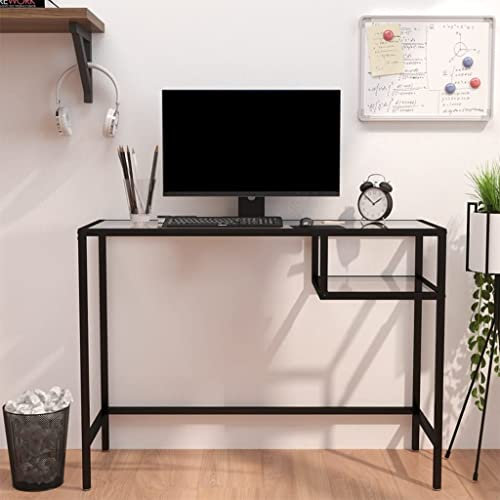 lvssiao Schreibtisch mit breiter Arbeitsfläche, Computertisch Transparent 100x36x74 cm Glas Konferenztische,PC Tisch Bürotisch Esstisch für Zuhause und Büro