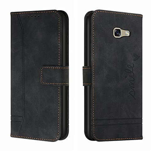 Trugox Handyhülle für Samsung Galaxy A5 2017 / A520 Hülle Klappbar Klapphülle mit Kartenfach Handytasche Handy Schutzhülle Tasche Leder Wallet Flip Case Slim Book Cover - Black