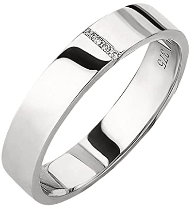 Ardeo Aurum Damenring Trauring aus 375 Gold Weißgold mit 0,02 ct Diamant Brillant 4 mm Breite massiv Ehering Verlobungsring Modell 185 Größe 56