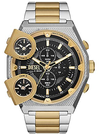 Diesel Orologio Sideshow da uomo, movimento al quarzo a due lancette, cassa in acciaio inossidabile bicolore da 51 mm con bracciale in acciaio inossidabile, DZ7476