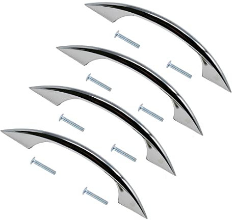 TERF® Traditional Polished Chrome D-Shape Back Fix Pull Handle 93mm (3.66 inch) Including Fixing Screw for Kitchen Cupboard Cabinet Drawer Wardrobe Door Pull Handle - Pack of 4
