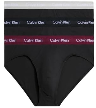 Calvin Klein Men Hip Briefs Stretch Cotton Pack of 3, Black (B- Black, Tawny Port, Porpoise Wbs), XS