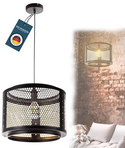 bmf-versand® Pendellampe Esstisch Industrie Schwarz - Hängelampe Metall Gitter Industrial - Hängeleuchte Esszimmer Küche Innen Gold - Pendelleuchte Wohnzimmer Hängend - Fassung E27