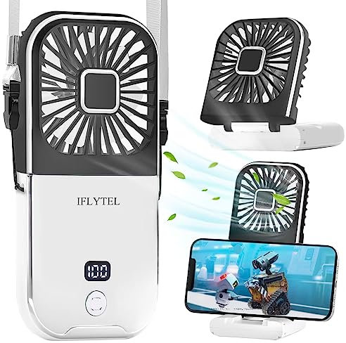 IFLYTEL Portable Mini Fan, Black Foldable Personal Handheld Portable Fan with Power Bank, Mini Fan USB Rechargeable, Phone Holder, 4 Speeds Adjustment for Womens Girls Kids Travel Outdoor Office