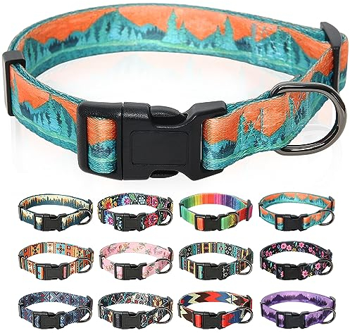 HEELE Hundehalsband, Hunde Halsband für Welpen Kleine Mittlere Große Hunde, Gemustertes Hundehalsbänder Verstellbares, Komfort, Robustem HundeHalsband, Wildnis, S