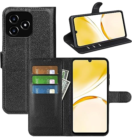 JIUNINE Coque pour Realme C53 / Realme C51 / Realme Note 50, Antichoc Housse Étui en Cuir PU Premium Flip Case Portefeuille [Porte Carte] [Béquille] [Fermeture Magnétique] pour Realme C53, Noir