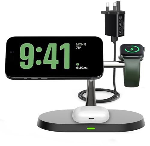 3 in 1 Magnetic Wireless Charger,Compatible with Magsafe Charger for iPhone 16/15/14/13/12,with QC3.0 Adapter Foldable Fast Charging Station for Apple Watch Ultra/10/9/8/7/6/5/4 and Airpods