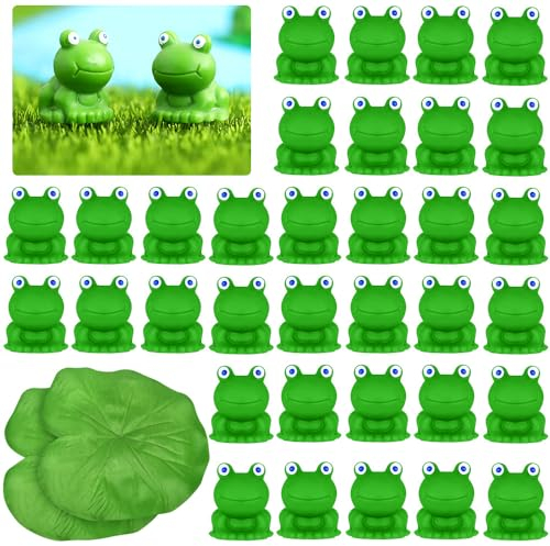 MININUSI 40 Stück Mini Frösche mit 2 Lotosblatt Miniatur Frosch Landschaftsdekoration Frosch Figur Deko Blumentopf Frosch Figur Garten Niedlichen Tierfiguren Mini Frogs für Miniaturgarten Landschaft