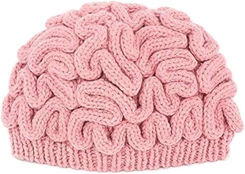 Aicoyiu Handgefertigte gestrickte Gehirn-Mütze, kreative Neuheit, Halloween-Mütze, rosa, handgefertigte Strickmütze, Unisex, rose, One size