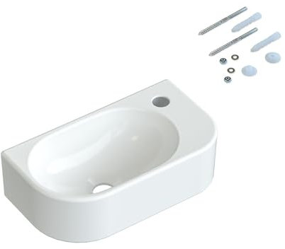Handwaschbecken 40 cm oval eckig klein Gäste wc mit Hahnloch ohne Unterschrank und Überlauf Waschbecken Eckwaschbecken ultradünner Rand Wandmontage Verschiedene Montagemöglichkeiten