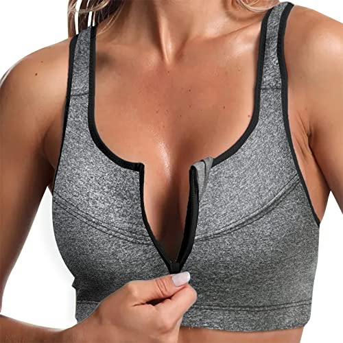 Rpporm Sport BH Vorne Verschließbar Große Größen Ohne Bügel Starker Halt Workout Yoga Bra Gym Sport BH Mit Reißverschluss Damen Fitness Push Up Gepolstert