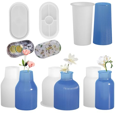 5 Stück Vase Silikonform, DIY-Vasenharzform, 4 Vase + 1 Paletten, Handgefertigte Silikonform, Vasengussform, Epoxidharzform, Zur Herstellung von Vasen