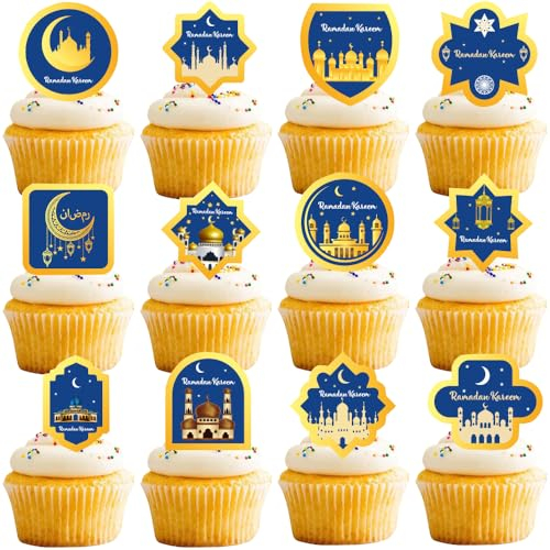 YGCHEN Eid Mubarak Tortendeko Ramadan Cupcake Topper Muslim Islam Kuchen Deko für Eid Mubarak Islamisches Muslimische Eid Al Fitr Kuchen Topper 48 Stück