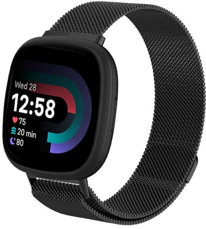 Moydolo Kompatibel mit Fitbit Versa 4 Versa 3 Armband, Metall Magnetschloss Einstellbare Edelstahl Ersatzarmband Armbänder mit Fitbit Versa 3/Versa 4/Sense/Sense 2