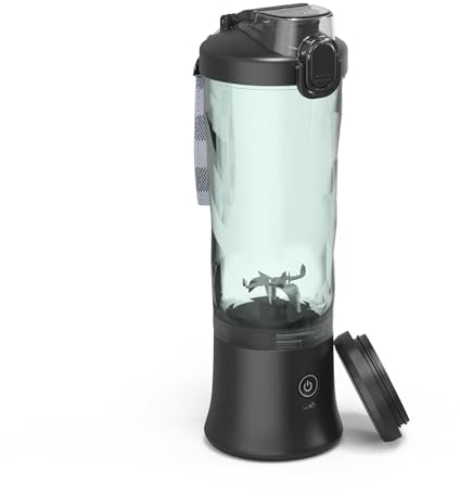 Meichoon Portable Blender Cordless USB Rechargeable Juice Mug 6 Blades 600ml/21oz Thick Diamond Body for Shakes Nuts Juices Vegetables LB34 Black