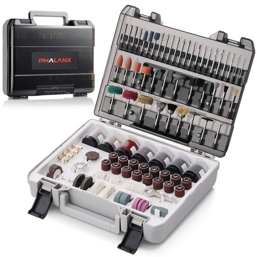 Rotationswerkzeug-Zubehör-Set – 420 Stück Drehwerkzeug-Bits, PHALANX 1/8 Zoll (3,2 mm) Durchmesser Schäfte, universelle Passform mit Tragetasche, einfache Lagerung, Schneid-Bits, Polierrad, Schnitzen,