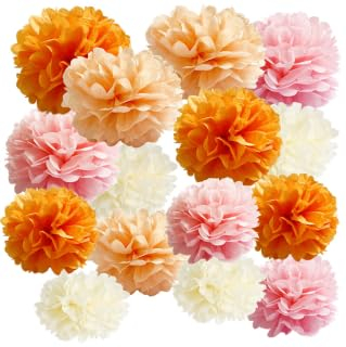Easy Joy Seidenpapier Pompons Deko, 15er Set Hochzeitsdeko Lampions Pompoms Party Taufe Konfirmation Geburtstag Hochzeit Valentinstag Deko (Orange und Rosa)