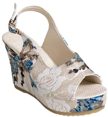 Sandali da donna con zeppa, sandali con tacco alto, sandali con zeppa, sandali estivi da donna, sandali con zeppa, sandali estivi, taglie 37-43, Blu, 43 EU