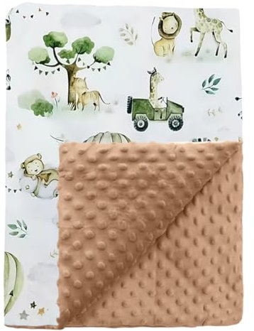 Ahoiikids Babydecke mit Name und Geburtsdatum Bestick Minky Dot personalisiert Kuscheldecke (Beige - Safari)