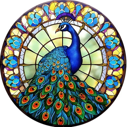 MEIYUDA 5D Diamond Painting Bilder Erwachsene Pfau aus Buntglas, Diamant Painting Bilder Diy Set Bild, Malerei Kristall Diamond Painting Set Erwachsene Kinder für Home Wand Décor 30x30cm
