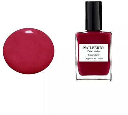 Nail-berry L’O-x-y-g-e-n-e Nail Polish, Breathable Shine, Nail Lacquer, Dark and Deliciously Juicy, Smooth Pink Undertone, Ultra-Light, Strawberry Jam Colour, 15ml