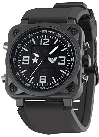 MIAROZ Montre tactique pour hommes Montre : double mouvement Cadran noir robuste Étanche - Accessoires d'aventure militaire en plein air pour les amateurs de tactique, Noir , lanière