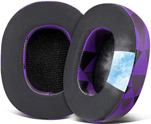 SOULWIT Cooling-Gel Replacement Earpads for Skullcandy Hesh 3/ANC/Evo & Crusher Wireless/ANC/Evo & Venue ANC Over-Ear Headphones, Ear Pads Cushions with Ice Silk Fabric - Purple Black