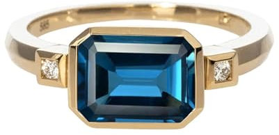 Gems Vibes London Blautopas-Ring Vintage-Solitär-Ring für Damen, 925er Sterlingsilber, blauer Topas, Edelsteinring, zierlicher Halo ring für Frauen, Hochzeitsgeschenk, Schmuck (London Blautopas)