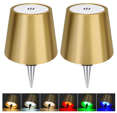 DUSKTEC Wireless Bottle Lamp Shade, RGB LED Wine Bottle Lamp with Stopper, 3 Color Stepless Dimming Rechargeable Touch Wine Bottle Lights for Any Liquor Bottle Bars Restaurants (Gold, 2PCS)