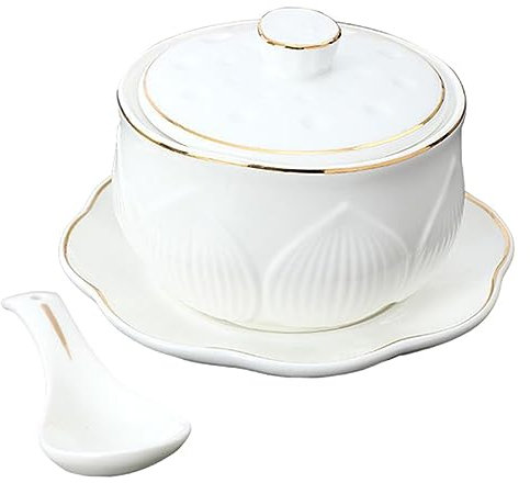 TOPBATHY Ciotola Per Stufato in Ceramica Con Coperchio Tazza Per Zuppa Da Cucina Piccolo Contenitore Per Zuppe e Cotture Vapore Facile Da Pulire