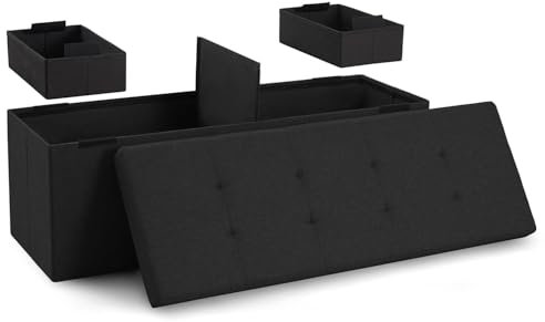 Blumtal Sitzbank mit Stauraum + 2 extra Boxen - Truhenbank mit Stauraum 110x38x38 cm - Sitztruhe mit Stauraum - Bequemer Hocker mit Stauraum - Sitzbox mit Stauraum - Couch Hocker - Sitzbox in Schwarz