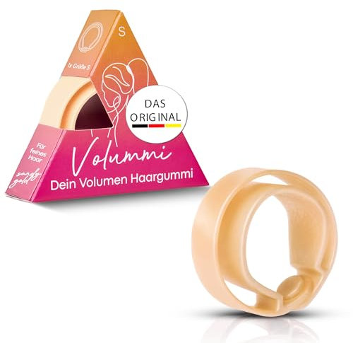 Volummi Haargummi – Innovativer Zopfgummi für sichtbar mehr Volumen im Pferdeschwanz – Starker Halt & schonend für Haare – Das Original Made in Germany [Sandy Gold S für dünnes Haar]