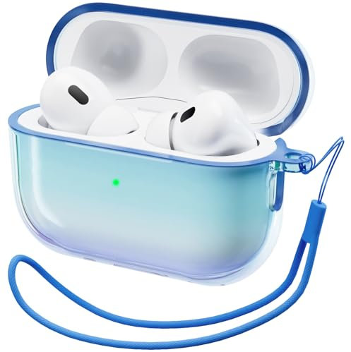ORNARTO Funda para AirPods Pro 2 (2022/2023),Carcasa Azul Transparente,Protección Completa y Anti-caída con Cordón,Compatible con AirPods 2ª Gen