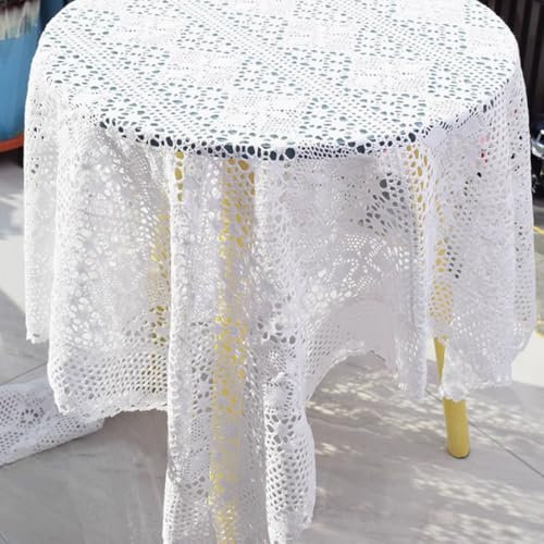 FMIYJUN Tischdecke, Häkelspitze, Baumwolle, quadratisch, traditionelles Vintage-Gefühl, geeignet für Küche, Esszimmer, Wohnzimmer, Bankette, Restaurants (weiß, 110 x 110 cm)