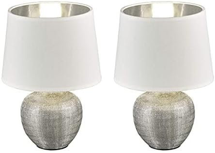 Reality Leuchten R50621089 Luxor, Tischleuchte, Keramik, E14, Silber, 18 x 18 x 26 cm (Packung mit 2)