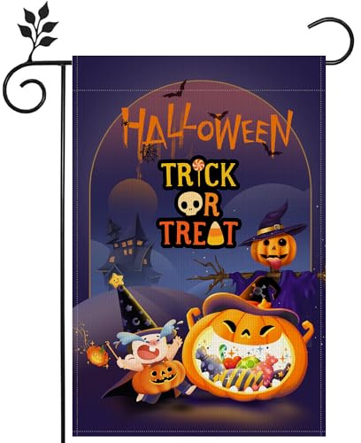 Bandera de jardín de Halloween de doble cara en el exterior, decoración de bandera de patio al aire libre de 12 x 18 pulgadas