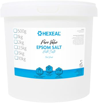 Hexeal Pure Value Epsom Salt 2.5kg Bucket - Food Grade Magnesium Sulphate | Suitable for Bathing, Gardening, Household Uses and More