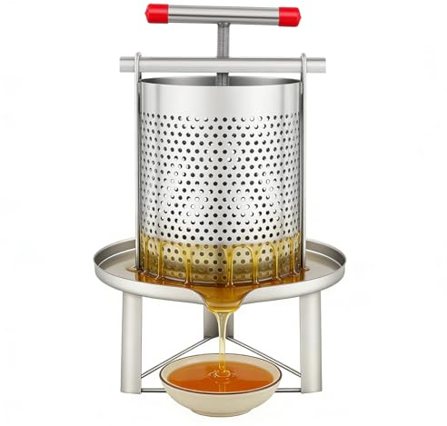 10L/2.6Gal Beeswax Press Machine & Honey Extractor, Stainless Steel Manual Press with 0.19in Filter Holes & Nylon Screen for Home/Commercial Use