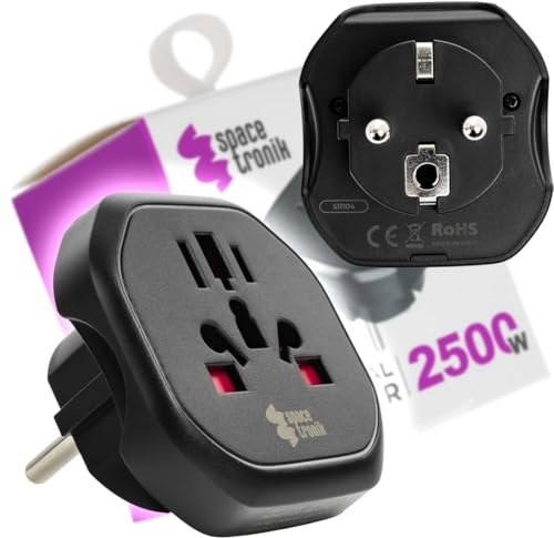Spacetronik Steckdosen Adapter, Reiseadapter UK/US/AU auf EU Steckdose | Stecker Adapter 2500W 10A, Reisestecker für USA, UK, Australien uvm
