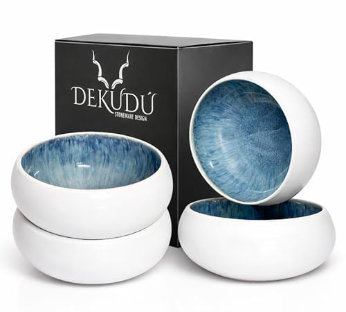 Bol Petit Dejeuner Assiettes Service de Table Céramique Bowls Grès de Qualité - Fait à la main - 4 pièces ∅ 15,5 cm-Résistant-va au lave-vaisselle micro-ondes - Vaisselle et arts de la table - Blanc