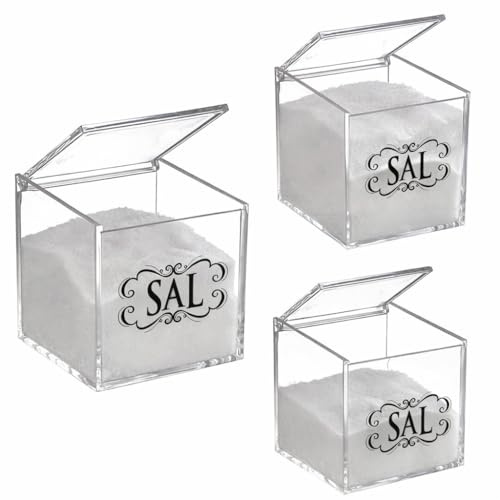 Pcmoviles Pack de 3 Saleros de Metacrilato Cuadrado con Tapa Roscada