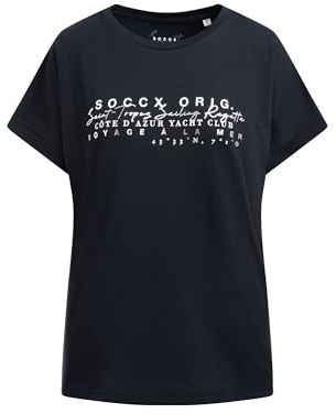 SOCCX Damen Rundhalsshirt mit Label Print Blue Navy, XXXL