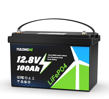 YULONGNE LiFePO4 12V 100Ah Lithium Batterie mit 100A BMS Low Temperature Schutz und Max. 15000 Zyklen, 1280Wh Autobatterie für Wohnmobil, Wohnwagen, Boot, Solar System (breit)