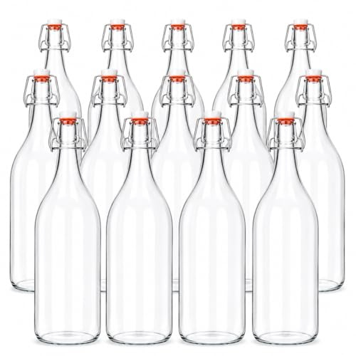 12er Set 2 L Bügelflaschen aus Glas, leere Glasflaschen mit Bügelverschluss, Likörflaschen, Saftflaschen, Ölflaschen, Wasserflaschen zum Befüllen, für Sirup, Limonade, Bier, Saft, Öl und Liköre